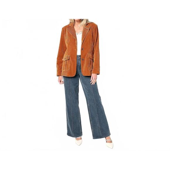 NEW BY STACY LONDON button front stretch corduroy jacket in tobacco - Picture 3 of 3